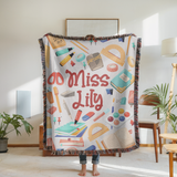 Personalized Teacher Blanket, Custom Name School Supplies Throw for Classroom Decor, Thoughtful Educator Gift, Back to School Keepsake for Her