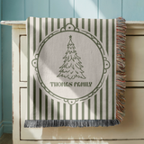 Personalized Christmas Family Blanket, Custom Name Holiday Throw, Green Striped Christmas Decor, Cozy Family Gift and Keepsake