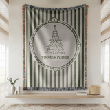 Personalized Christmas Family Blanket, Custom Name Holiday Throw, Green Striped Christmas Decor, Cozy Family Gift and Keepsake