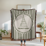 Personalized Christmas Family Blanket, Custom Name Holiday Throw, Green Striped Christmas Decor, Cozy Family Gift and Keepsake