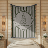 Personalized Christmas Family Blanket, Custom Name Holiday Throw, Green Striped Christmas Decor, Cozy Family Gift and Keepsake