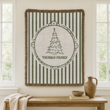 Personalized Christmas Family Blanket, Custom Name Holiday Throw, Green Striped Christmas Decor, Cozy Family Gift and Keepsake