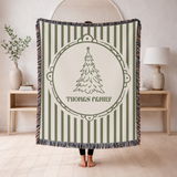 Personalized Christmas Family Blanket, Custom Name Holiday Throw, Green Striped Christmas Decor, Cozy Family Gift and Keepsake