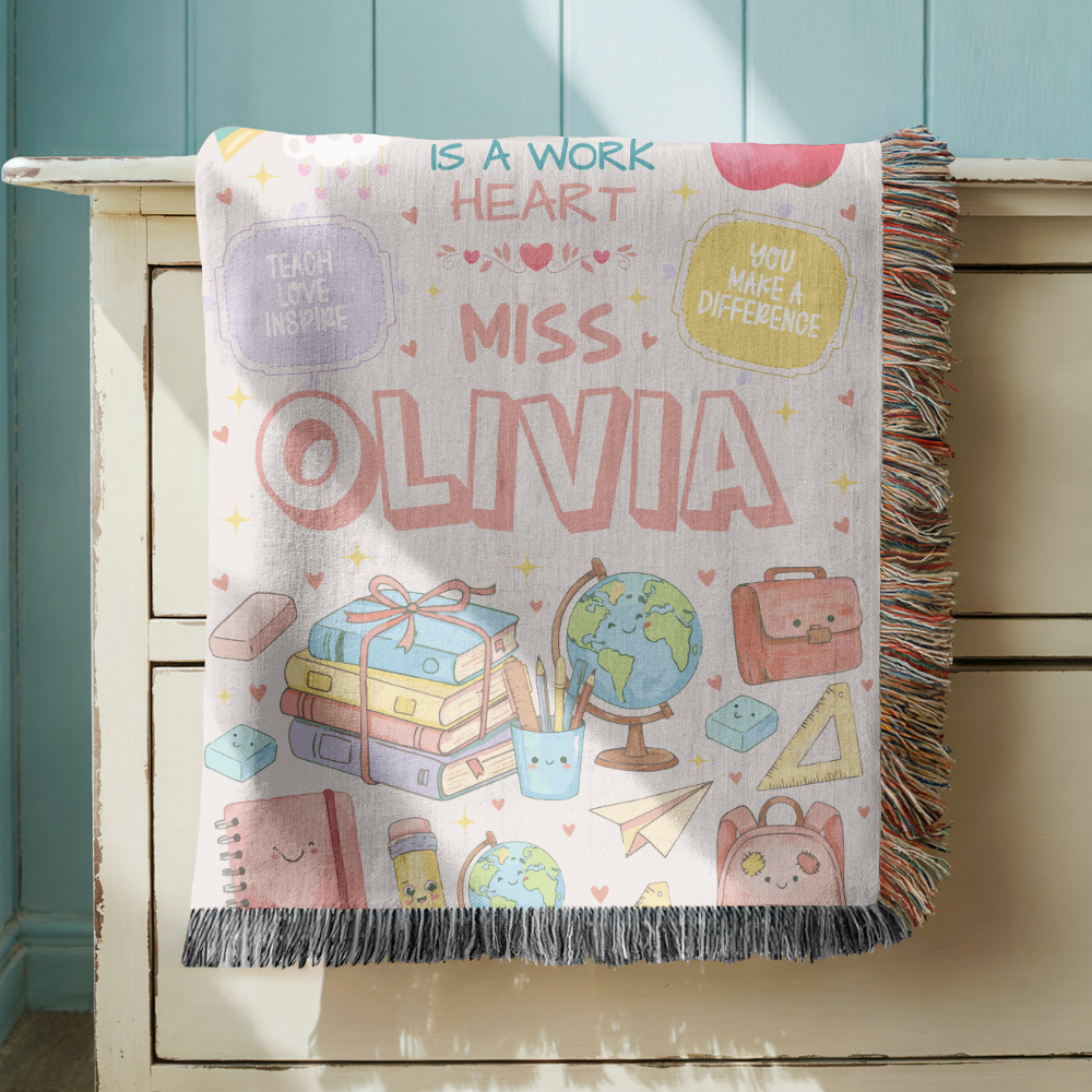 Personalized Teacher Blanket, Custom Teacher Name Woven Throw, Classroom Gift for Educators, Teacher Appreciation Gift, School Year Keepsake