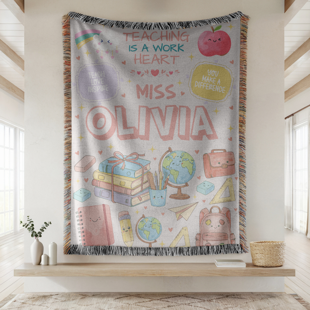 Personalized Teacher Blanket, Custom Teacher Name Woven Throw, Classroom Gift for Educators, Teacher Appreciation Gift, School Year Keepsake