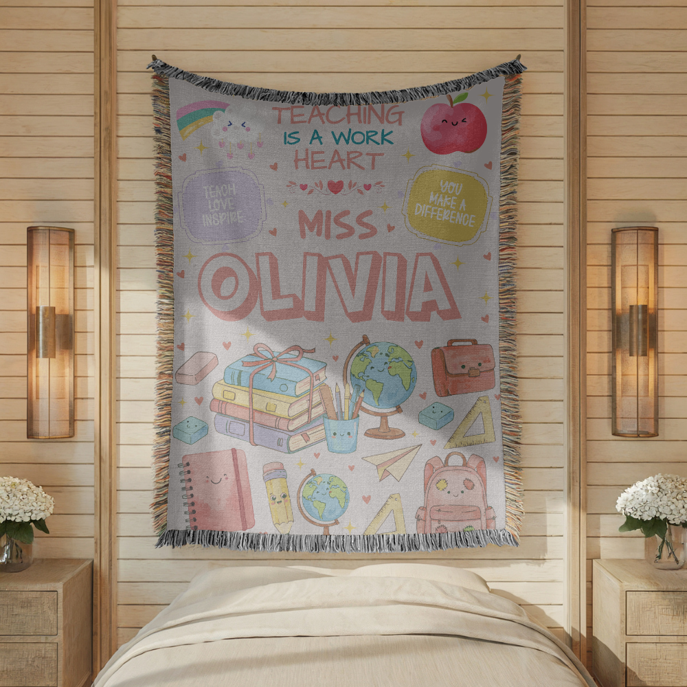 Personalized Teacher Blanket, Custom Teacher Name Woven Throw, Classroom Gift for Educators, Teacher Appreciation Gift, School Year Keepsake