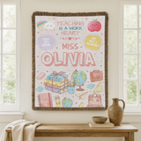 Personalized Teacher Blanket, Custom Teacher Name Woven Throw, Classroom Gift for Educators, Teacher Appreciation Gift, School Year Keepsake
