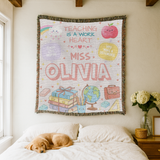 Personalized Teacher Blanket, Custom Teacher Name Woven Throw, Classroom Gift for Educators, Teacher Appreciation Gift, School Year Keepsake