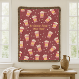 Personalized Family Movie Night Blanket, Popcorn Woven Throw, Custom Name Theater Decor, Cozy Cinema Gift for Families and Film Lovers