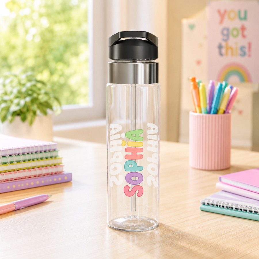 Personalized Transparent Water Bottle for Girls, Cute Name Drink Bottle, Colorful School Water Bottle, Back to School Gift