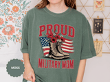Proud Military Mom Shirt, Patriotic Army Mom T Shirt, Boots and Flowers Graphic Tee, American Flag Family Support Gift