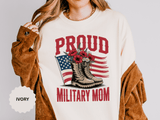 Proud Military Mom Shirt, Patriotic Army Mom T Shirt, Boots and Flowers Graphic Tee, American Flag Family Support Gift