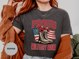 Proud Military Mom Shirt, Patriotic Army Mom T Shirt, Boots and Flowers Graphic Tee, American Flag Family Support Gift