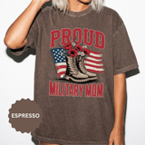 Proud Military Mom Shirt, Patriotic Army Mom T Shirt, Boots and Flowers Graphic Tee, American Flag Family Support Gift