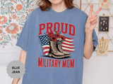 Proud Military Mom Shirt, Patriotic Army Mom T Shirt, Boots and Flowers Graphic Tee, American Flag Family Support Gift