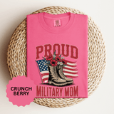 Proud Military Mom Shirt, Patriotic Army Mom T Shirt, Boots and Flowers Graphic Tee, American Flag Family Support Gift
