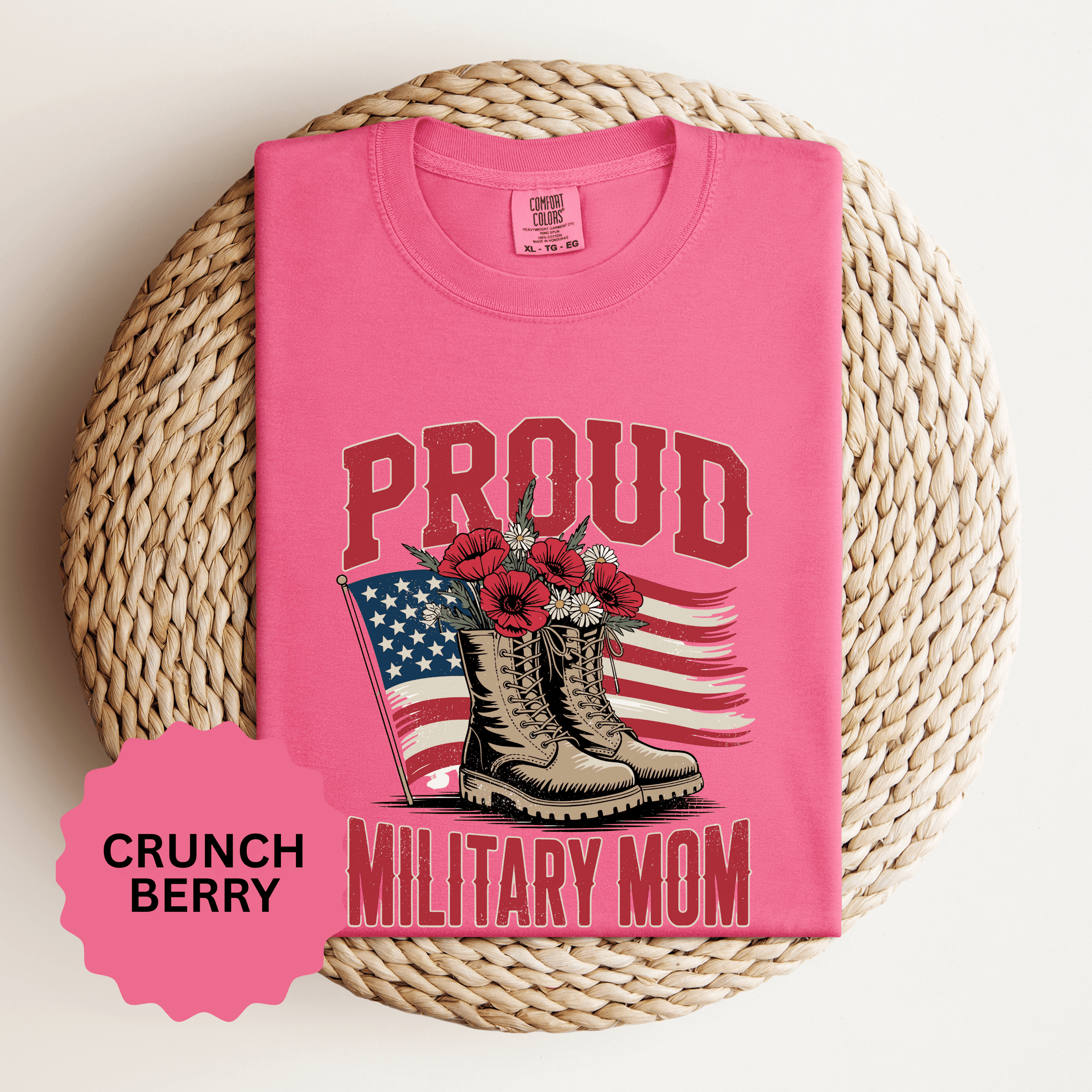 Proud Military Mom Shirt, Patriotic Army Mom T Shirt, Boots and Flowers Graphic Tee, American Flag Family Support Gift