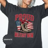Proud Military Mom Shirt, Patriotic Army Mom T Shirt, Boots and Flowers Graphic Tee, American Flag Family Support Gift