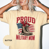 Proud Military Mom Shirt, Patriotic Army Mom T Shirt, Boots and Flowers Graphic Tee, American Flag Family Support Gift