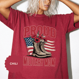 Proud Military Mom Shirt, Patriotic Army Mom T Shirt, Boots and Flowers Graphic Tee, American Flag Family Support Gift