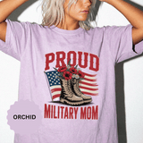 Proud Military Mom Shirt, Patriotic Army Mom T Shirt, Boots and Flowers Graphic Tee, American Flag Family Support Gift