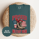 Proud Military Mom Shirt, Patriotic Army Mom T Shirt, Boots and Flowers Graphic Tee, American Flag Family Support Gift