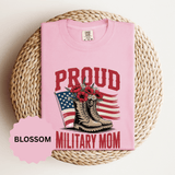 Proud Military Mom Shirt, Patriotic Army Mom T Shirt, Boots and Flowers Graphic Tee, American Flag Family Support Gift