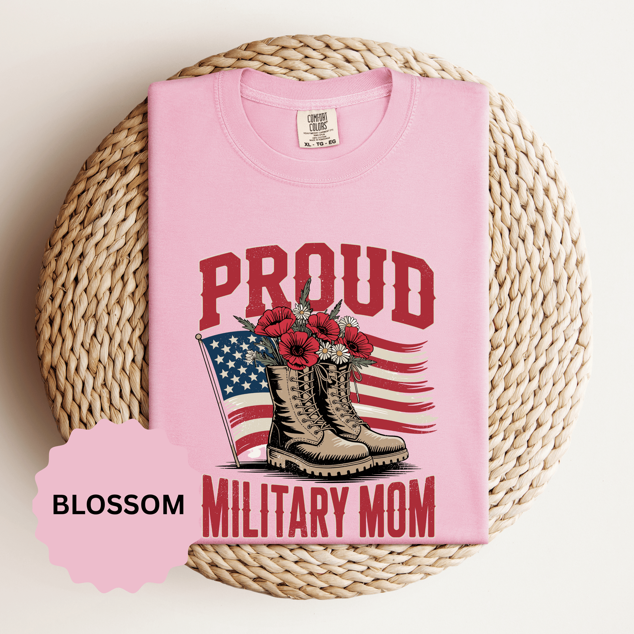 Proud Military Mom Shirt, Patriotic Army Mom T Shirt, Boots and Flowers Graphic Tee, American Flag Family Support Gift