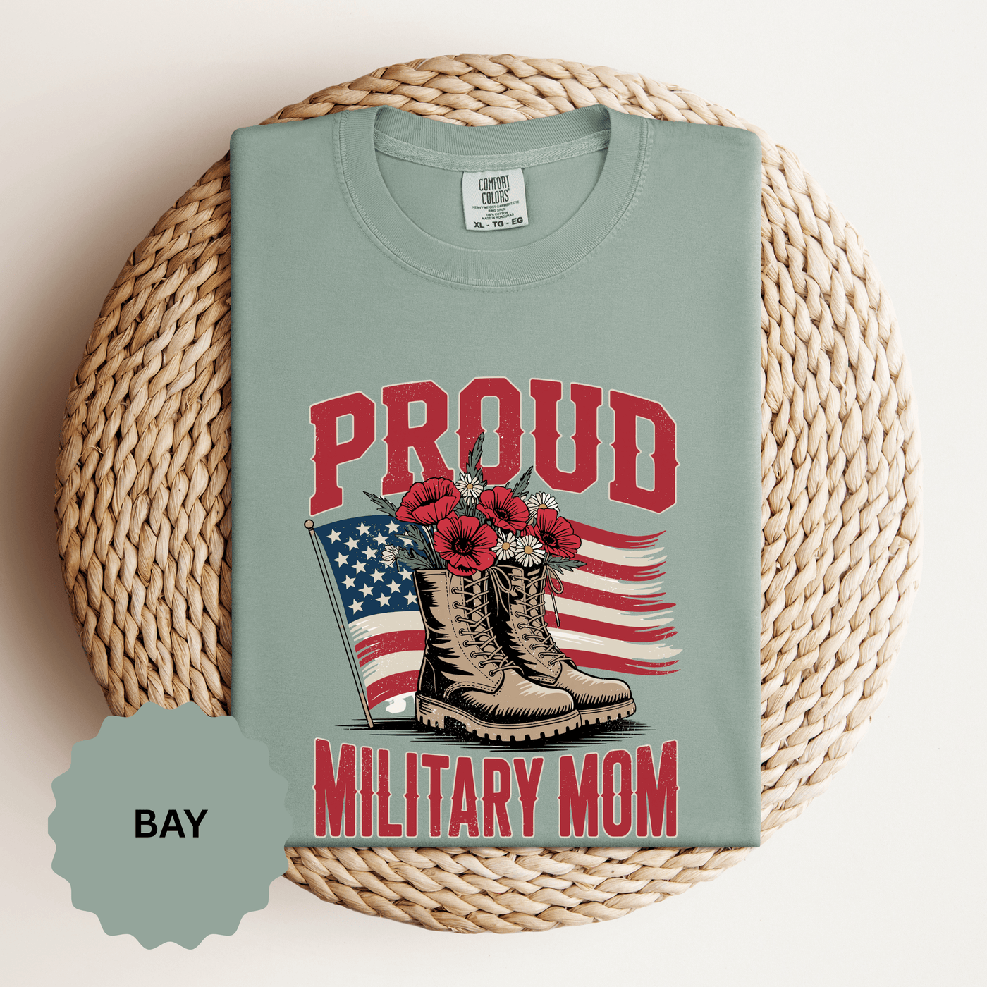 Proud Military Mom Shirt, Patriotic Army Mom T Shirt, Boots and Flowers Graphic Tee, American Flag Family Support Gift