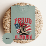 Proud Military Mom Shirt, Patriotic Army Mom T Shirt, Boots and Flowers Graphic Tee, American Flag Family Support Gift