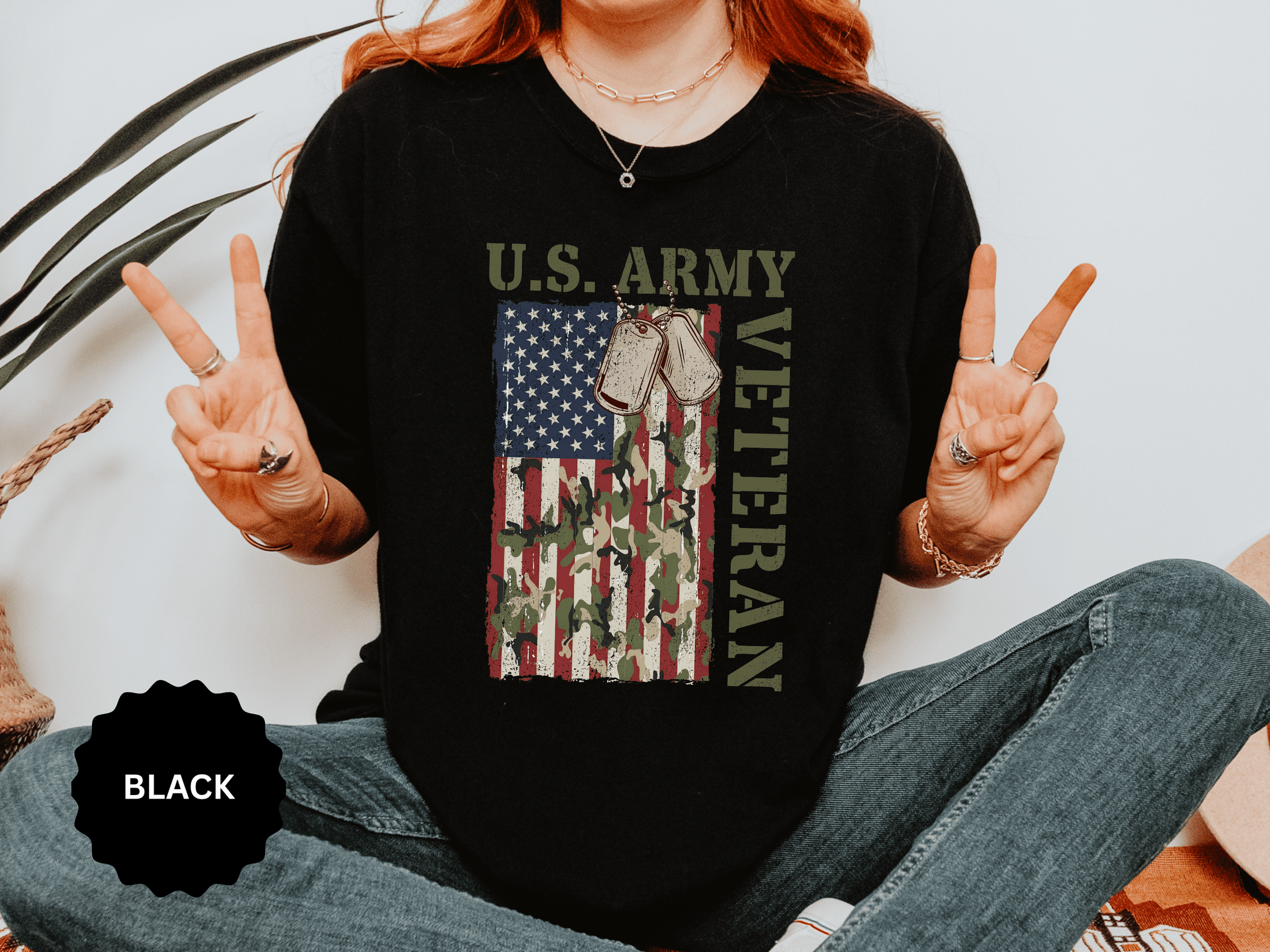 US Army Veteran Shirt, American Flag Camo T-Shirt, Military Dog Tag Tee, Patriotic Gift for Soldier, Retirement or Veterans Day Top