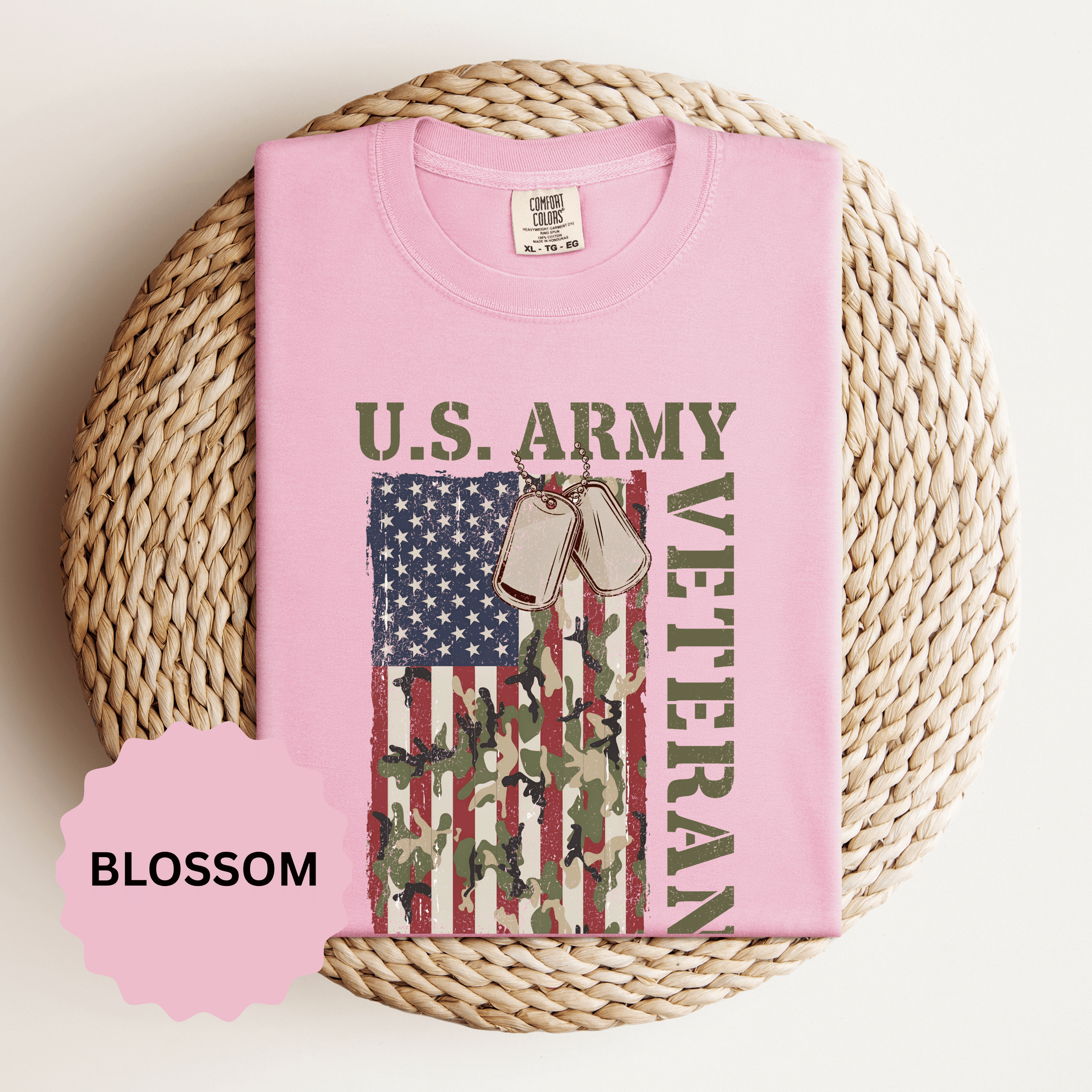 US Army Veteran Shirt, American Flag Camo T-Shirt, Military Dog Tag Tee, Patriotic Gift for Soldier, Retirement or Veterans Day Top