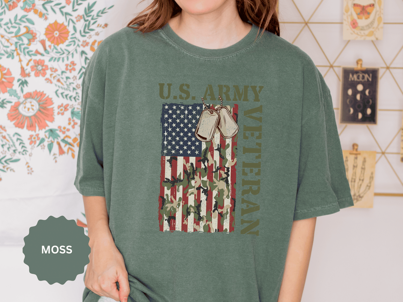 US Army Veteran Shirt, American Flag Camo T-Shirt, Military Dog Tag Tee, Patriotic Gift for Soldier, Retirement or Veterans Day Top