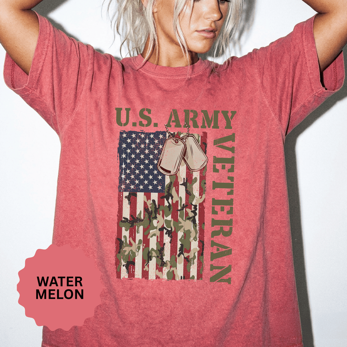 US Army Veteran Shirt, American Flag Camo T-Shirt, Military Dog Tag Tee, Patriotic Gift for Soldier, Retirement or Veterans Day Top