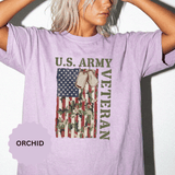 US Army Veteran Shirt, American Flag Camo T-Shirt, Military Dog Tag Tee, Patriotic Gift for Soldier, Retirement or Veterans Day Top