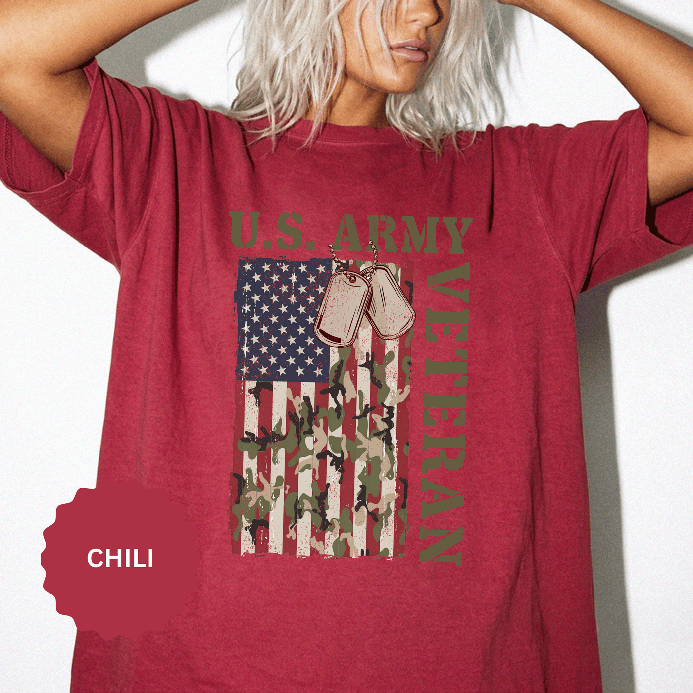 US Army Veteran Shirt, American Flag Camo T-Shirt, Military Dog Tag Tee, Patriotic Gift for Soldier, Retirement or Veterans Day Top