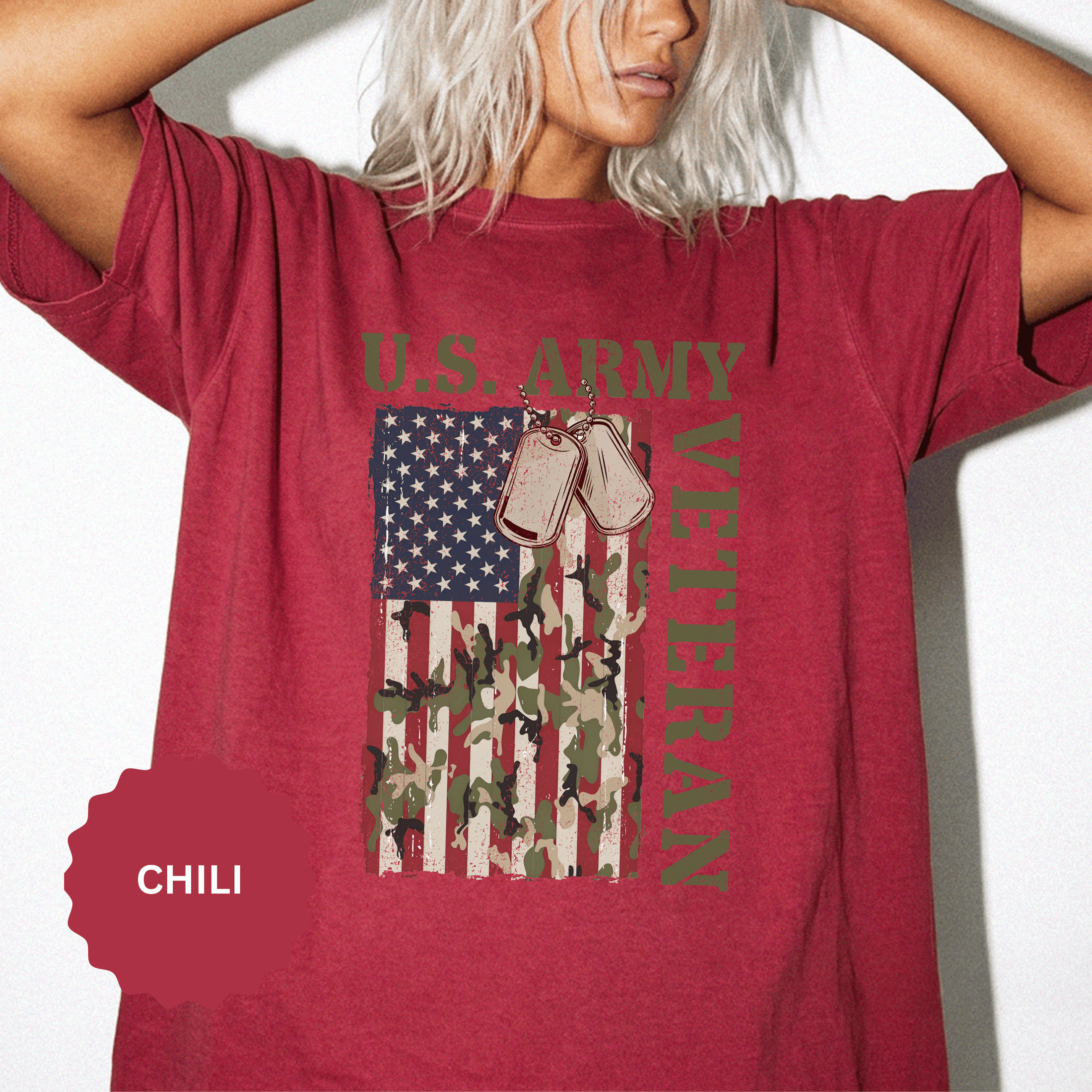 US Army Veteran Shirt, American Flag Camo T-Shirt, Military Dog Tag Tee, Patriotic Gift for Soldier, Retirement or Veterans Day Top