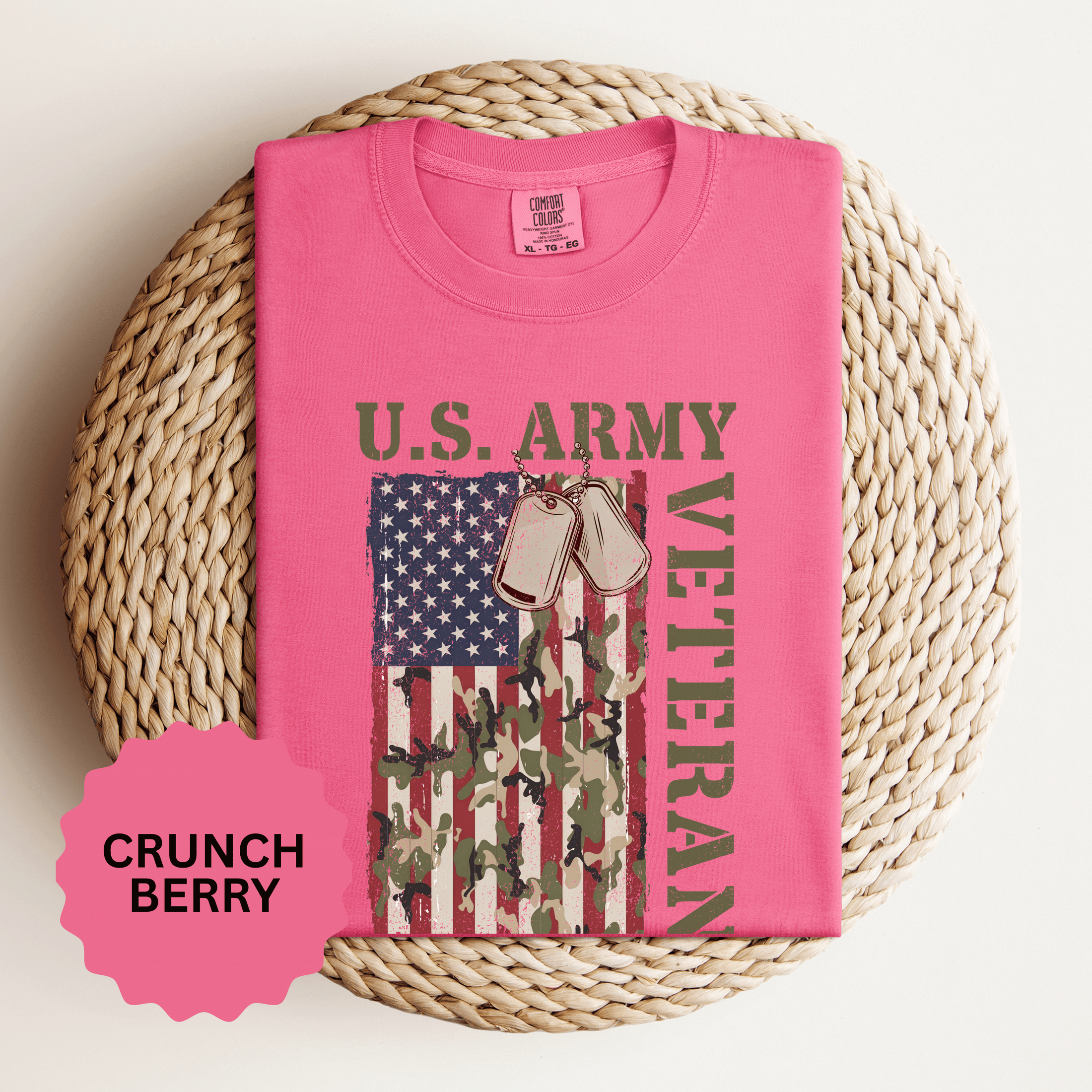 US Army Veteran Shirt, American Flag Camo T-Shirt, Military Dog Tag Tee, Patriotic Gift for Soldier, Retirement or Veterans Day Top