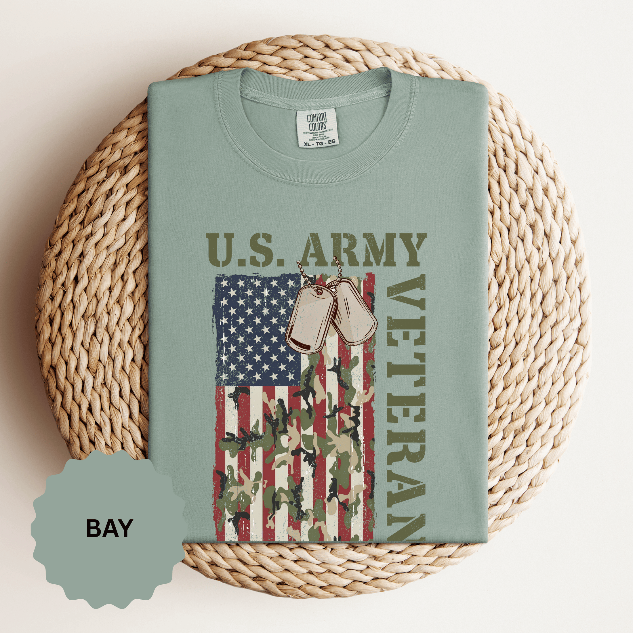 US Army Veteran Shirt, American Flag Camo T-Shirt, Military Dog Tag Tee, Patriotic Gift for Soldier, Retirement or Veterans Day Top