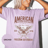 American Veteran Heritage Shirt, Freedom Defenders T-Shirt, Patriotic Eagle Gift, Veterans Day or Military Retirement Tee for Proud Veteran