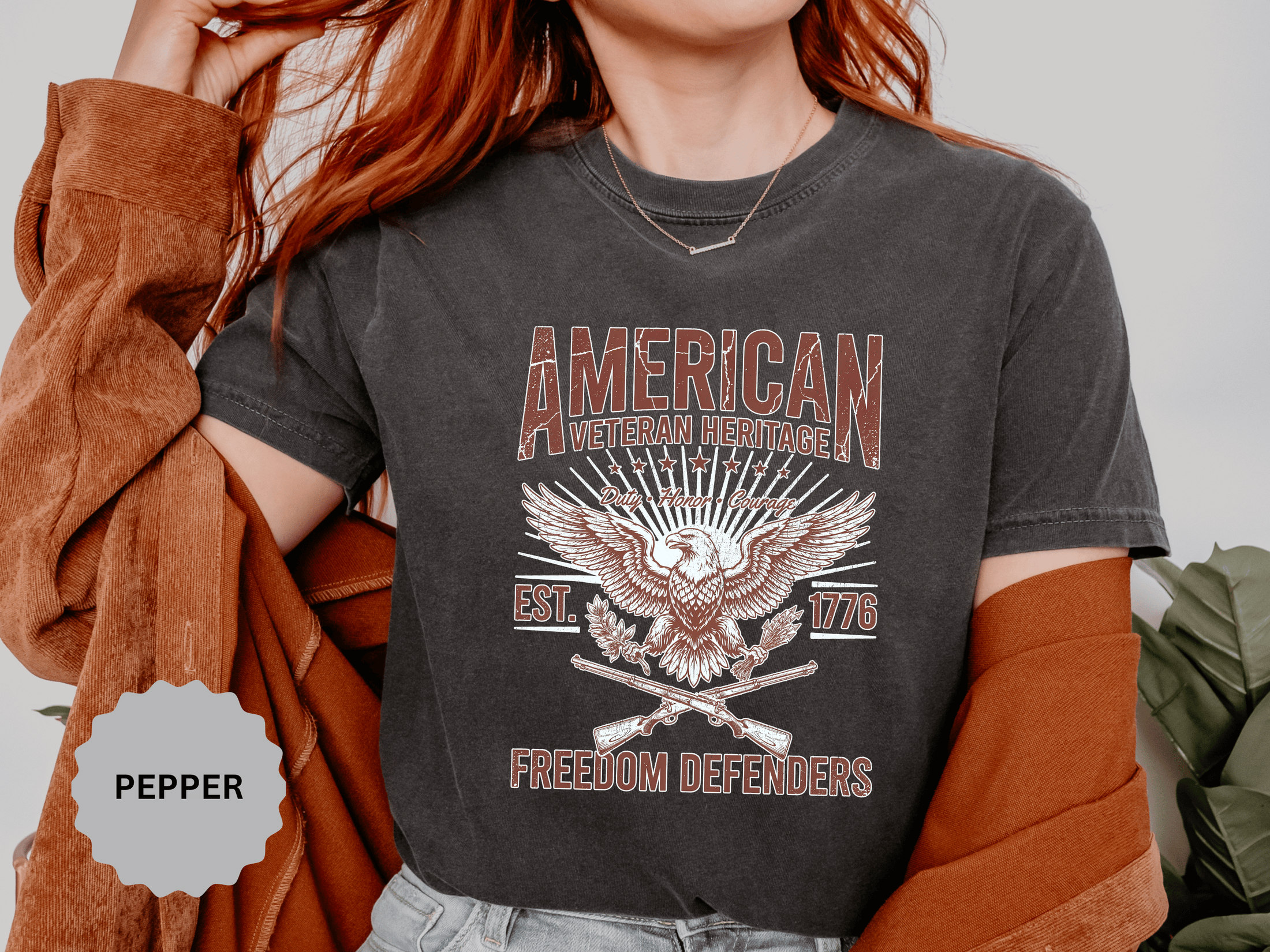 American Veteran Heritage Shirt, Freedom Defenders T-Shirt, Patriotic Eagle Gift, Veterans Day or Military Retirement Tee for Proud Veteran