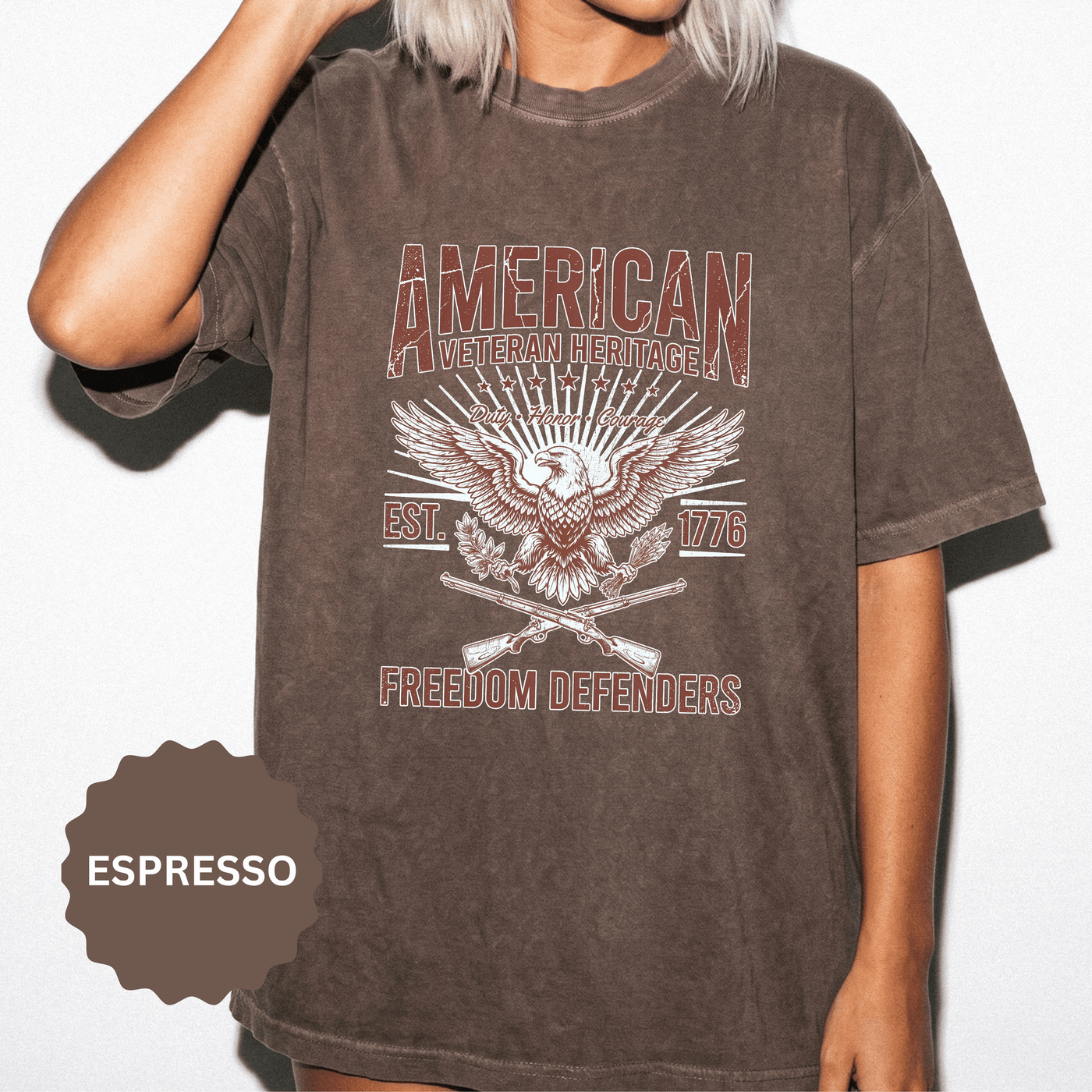 American Veteran Heritage Shirt, Freedom Defenders T-Shirt, Patriotic Eagle Gift, Veterans Day or Military Retirement Tee for Proud Veteran