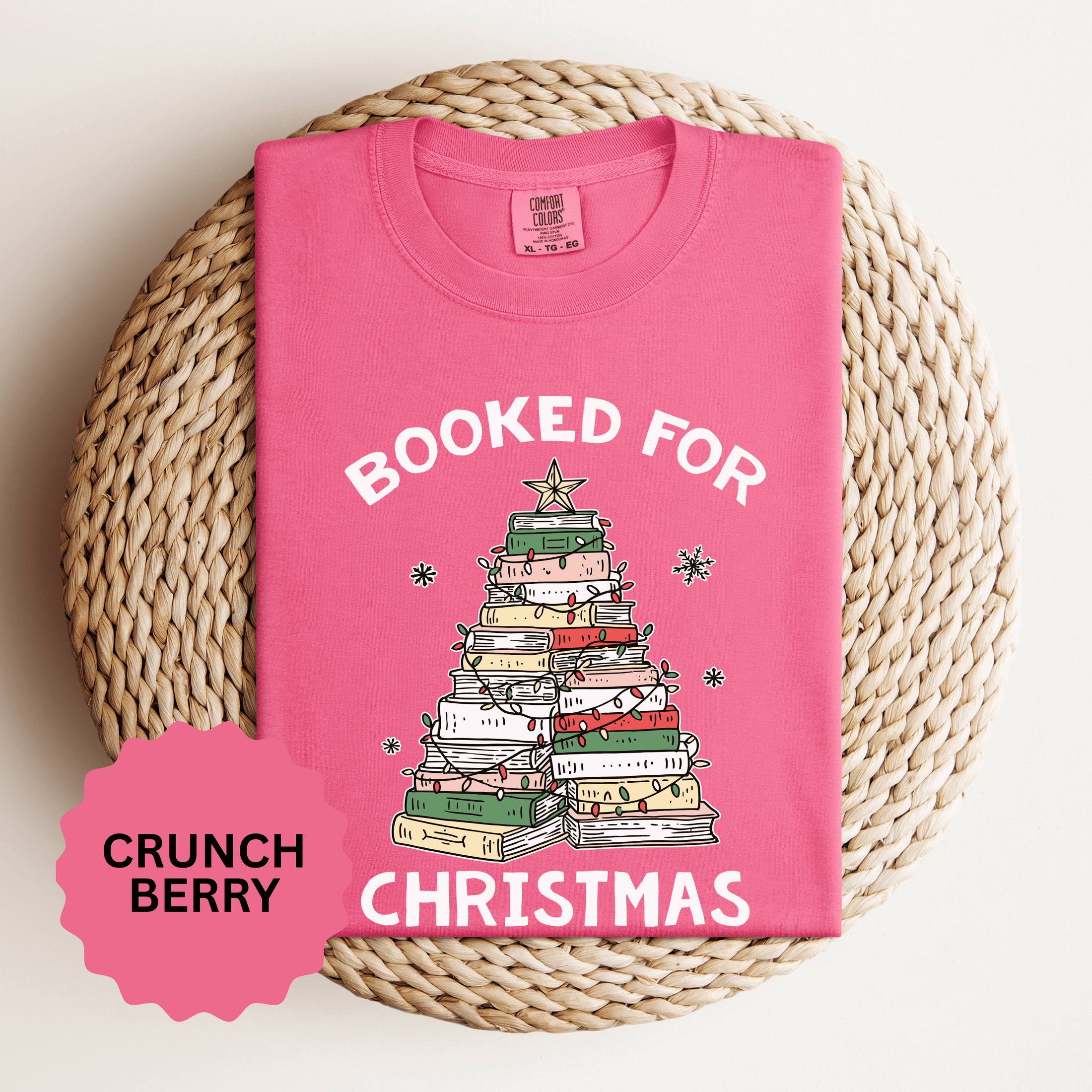 Booked for Christmas Shirt, Book Lover Holiday T-Shirt, Christmas Tree Books Tee, Cozy Reading Gift for Librarian, Teacher or Bookworm
