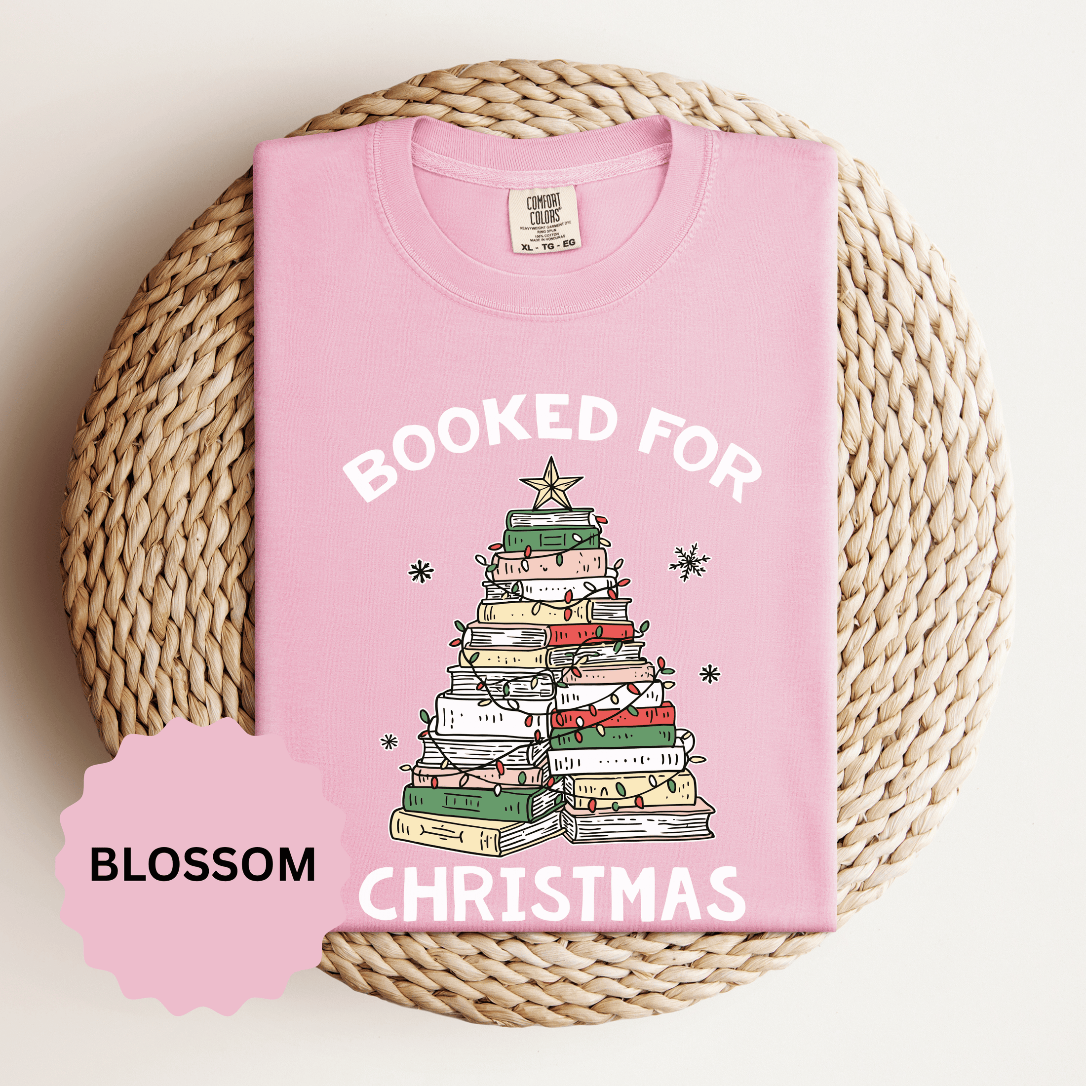 Booked for Christmas Shirt, Book Lover Holiday T-Shirt, Christmas Tree Books Tee, Cozy Reading Gift for Librarian, Teacher or Bookworm
