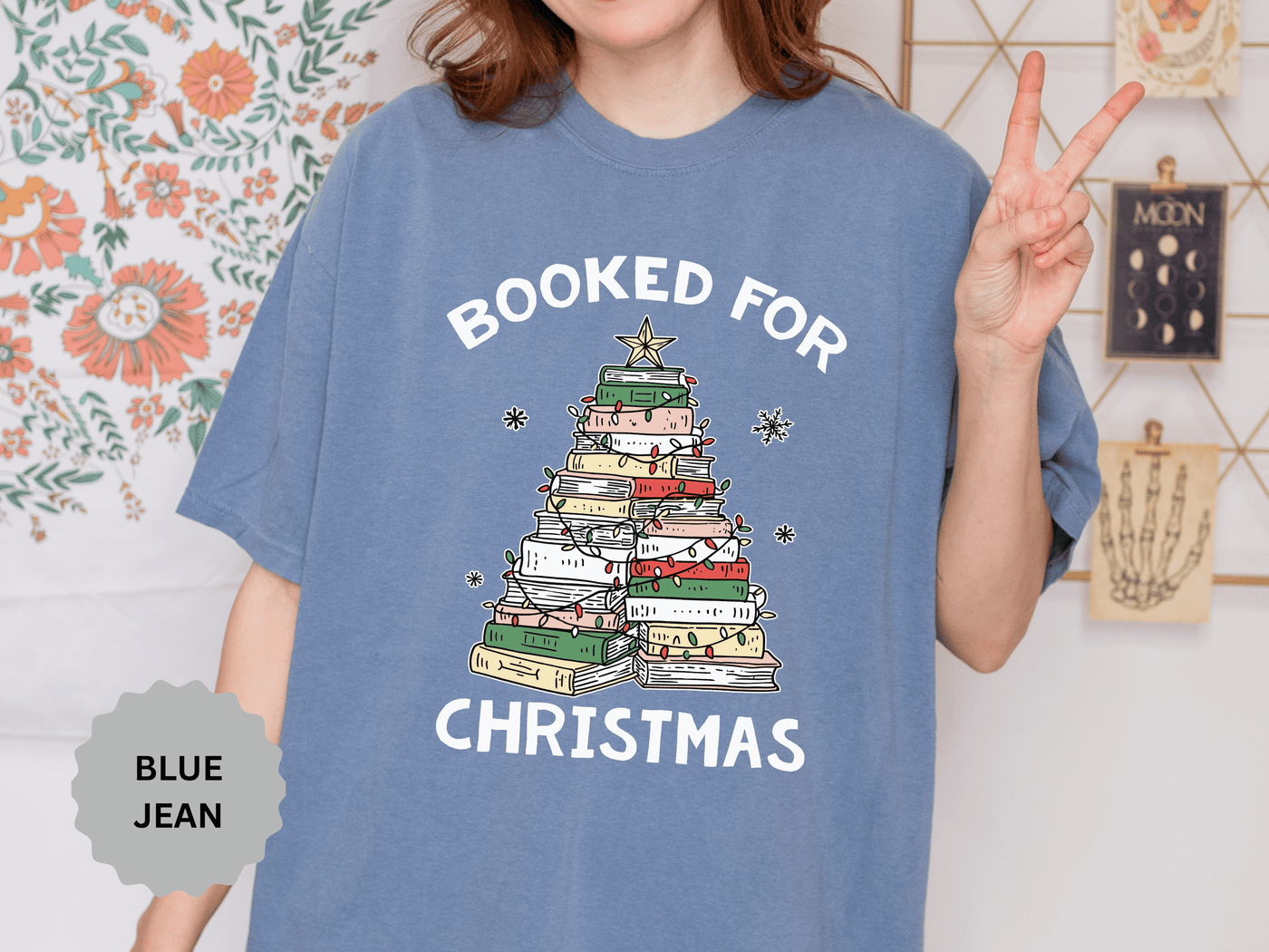 Booked for Christmas Shirt, Book Lover Holiday T-Shirt, Christmas Tree Books Tee, Cozy Reading Gift for Librarian, Teacher or Bookworm