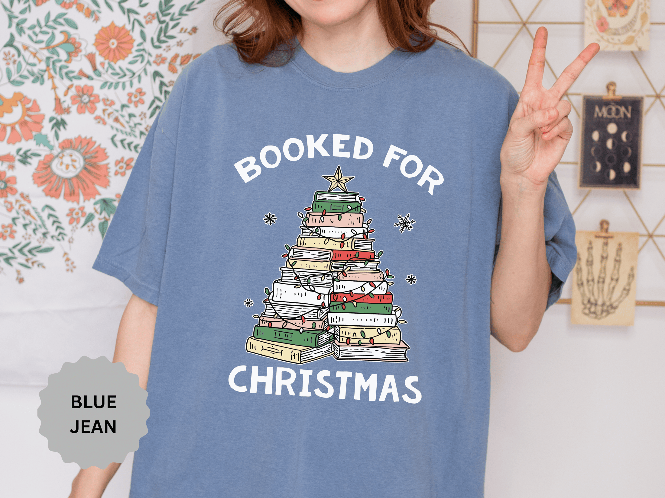 Booked for Christmas Shirt, Book Lover Holiday T-Shirt, Christmas Tree Books Tee, Cozy Reading Gift for Librarian, Teacher or Bookworm