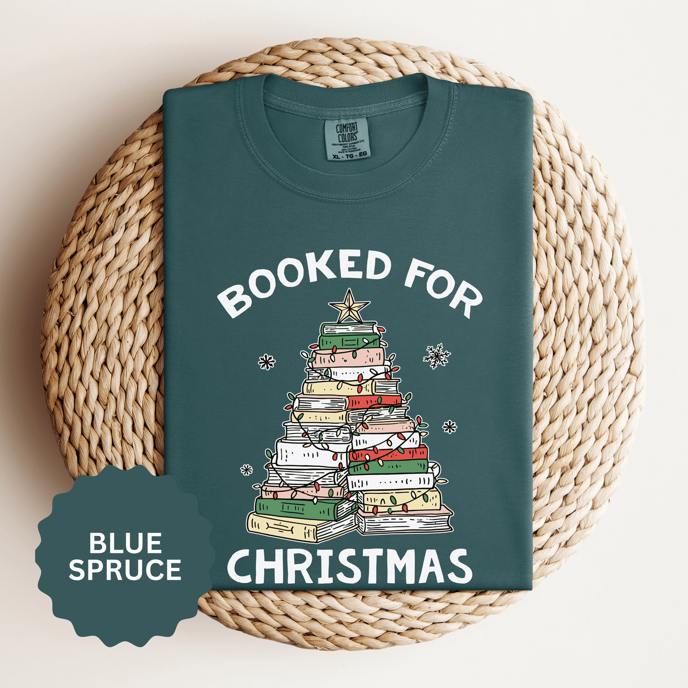 Booked for Christmas Shirt, Book Lover Holiday T-Shirt, Christmas Tree Books Tee, Cozy Reading Gift for Librarian, Teacher or Bookworm