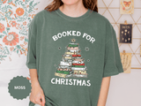 Booked for Christmas Shirt, Book Lover Holiday T-Shirt, Christmas Tree Books Tee, Cozy Reading Gift for Librarian, Teacher or Bookworm