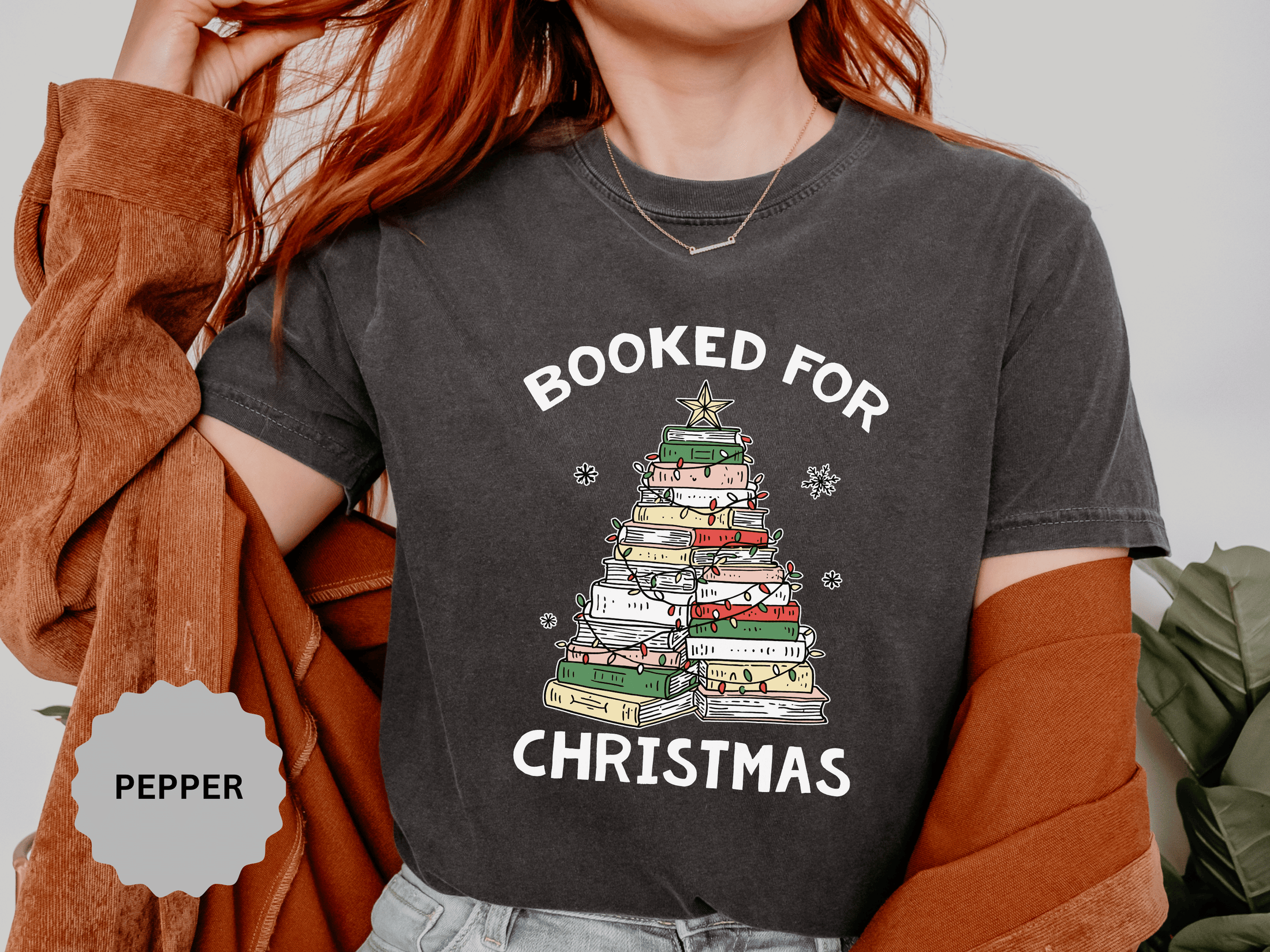 Booked for Christmas Shirt, Book Lover Holiday T-Shirt, Christmas Tree Books Tee, Cozy Reading Gift for Librarian, Teacher or Bookworm