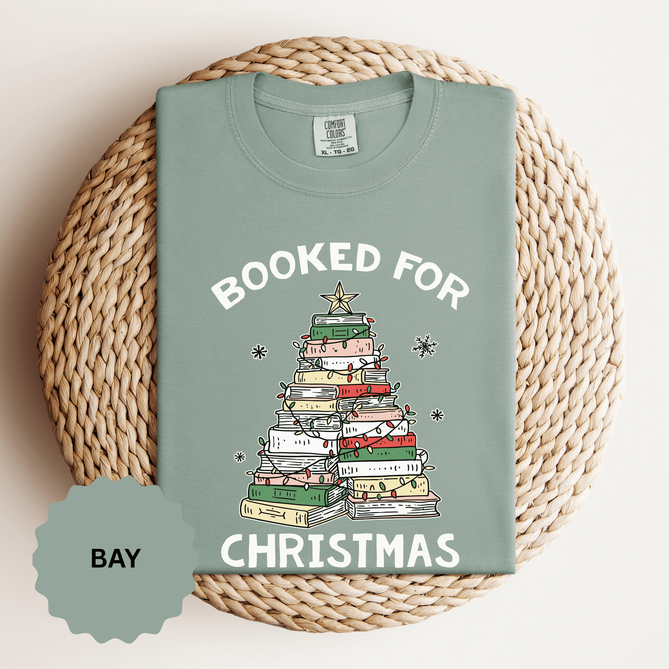 Booked for Christmas Shirt, Book Lover Holiday T-Shirt, Christmas Tree Books Tee, Cozy Reading Gift for Librarian, Teacher or Bookworm